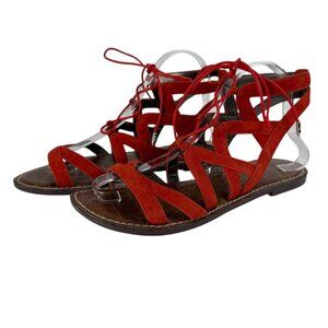 Sam Edelman Gemma Sandals Red Leather Gladiator Lace Up 8M Casual Boho Summer